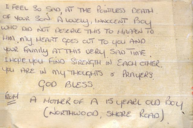 Message left at the scene of Thomas's murder.