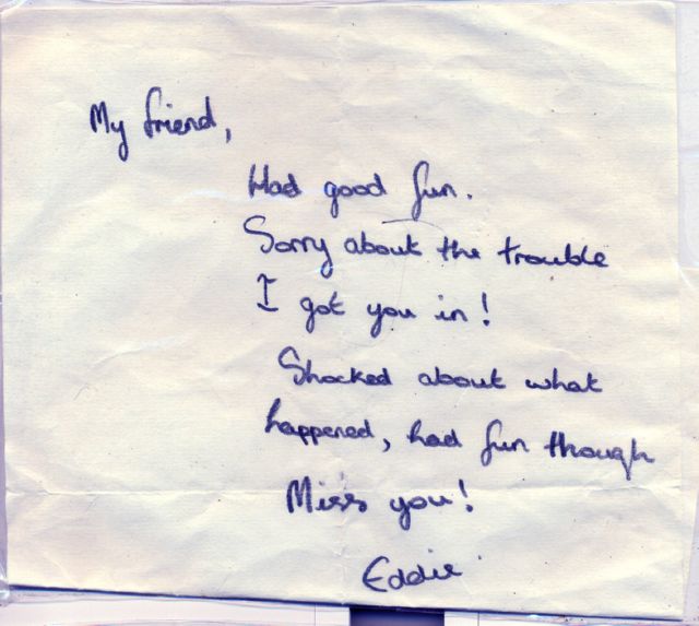 Message left at the scene of Thomas's murder.