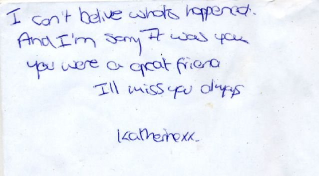 Message left at the scene of Thomas's murder.