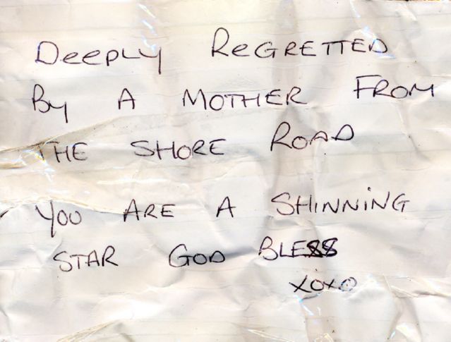 Message left at the scene of Thomas's murder.