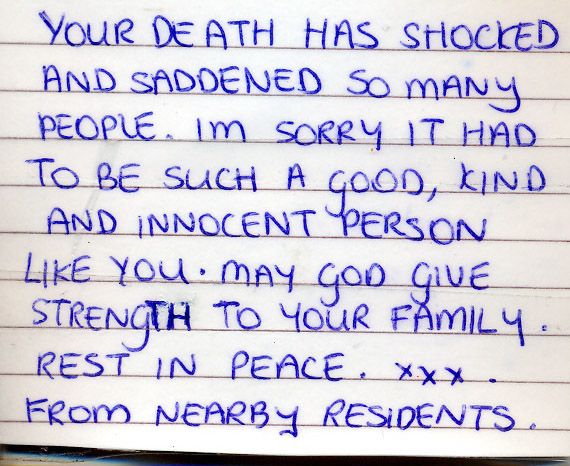 Message left at the scene of Thomas's murder.